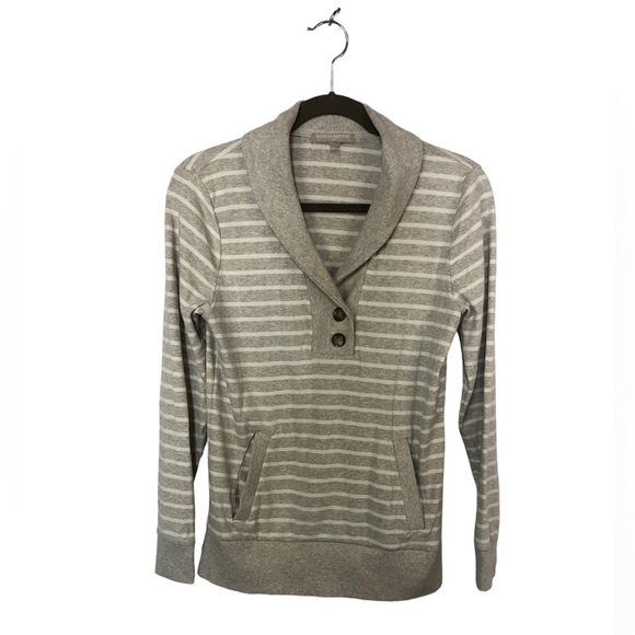 Banana Republic Women’s Top Shawl Collar Front Pockets Stripes Neutral - Picture 1 of 9